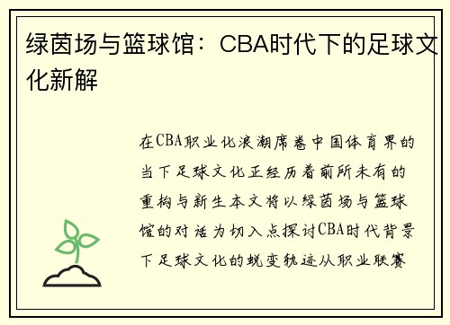 绿茵场与篮球馆：CBA时代下的足球文化新解