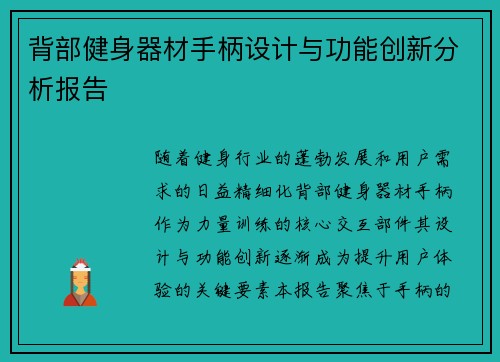 背部健身器材手柄设计与功能创新分析报告